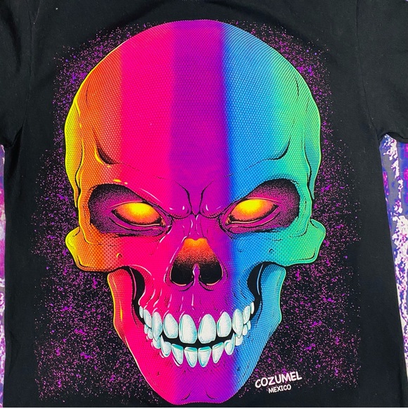 Serigraphy Mexican Tshirt Artisanal Designs, Glow in Blacklight puff print Large - Picture 2 of 4